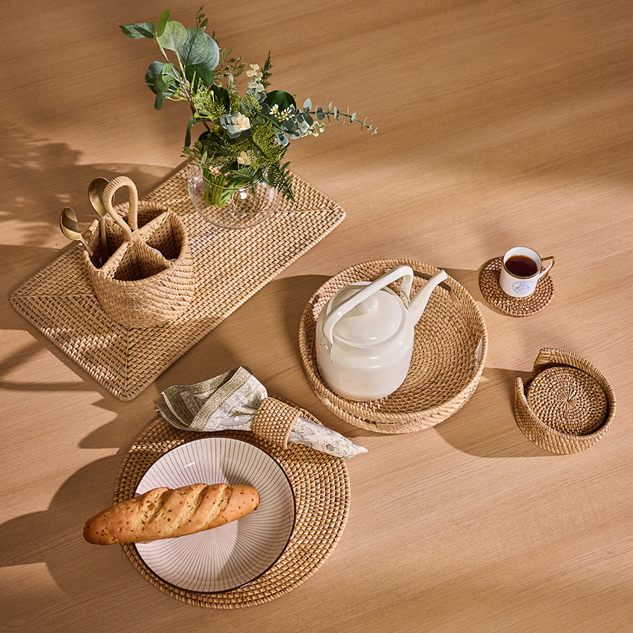 Lishi Handwoven Rattan Coasters-Natural-Set Of 4
