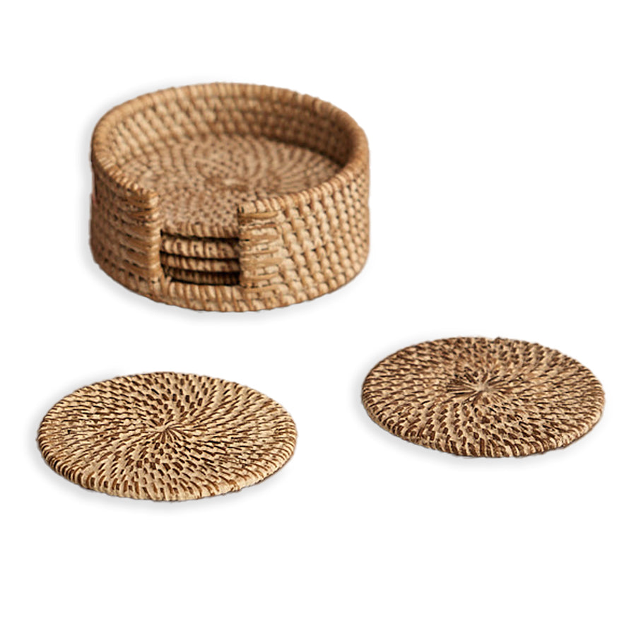 Lishi Handwoven Rattan Coasters-White-Set Of 4
