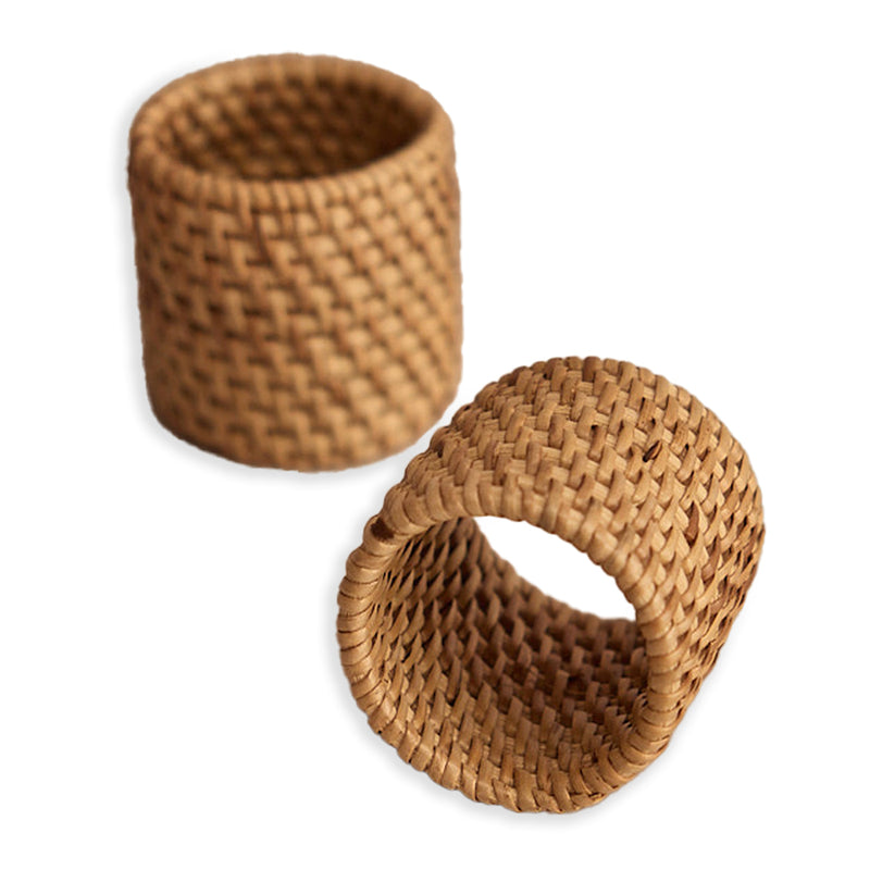 Mandala Handwoven Rattan Napkin Rings-Natural-Set Of 4