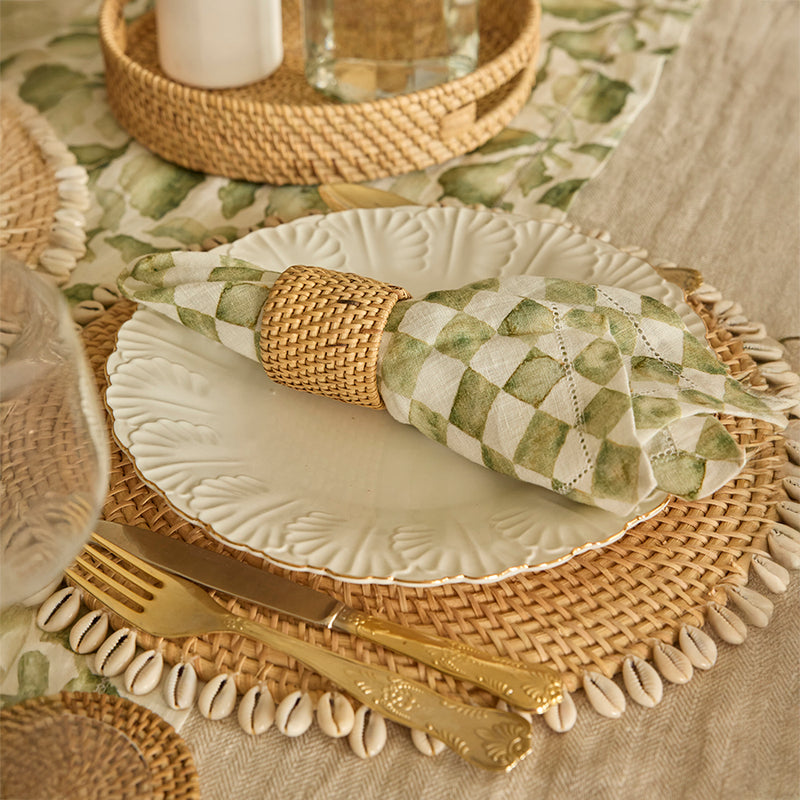 Mandala Handwoven Rattan Napkin Rings-Natural-Set Of 4