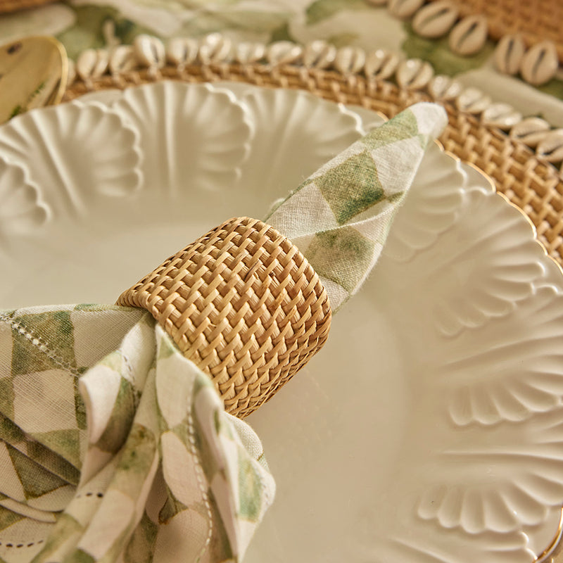 Mandala Handwoven Rattan Napkin Rings-Natural-Set Of 4