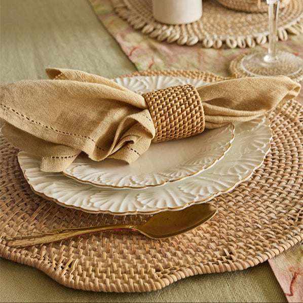 Mandala Handwoven Rattan Napkin Rings-Grey-Set Of 4