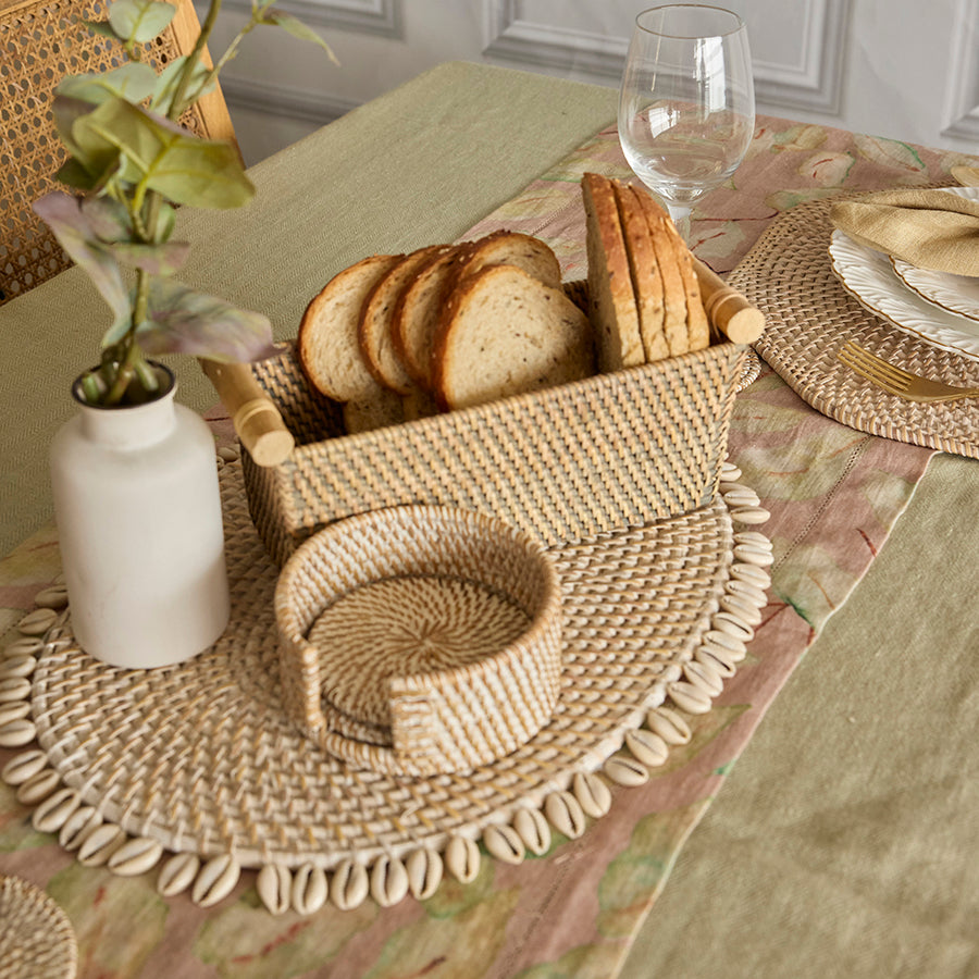 Zibo Handwoven Rattan Oval Shell Placemat-White