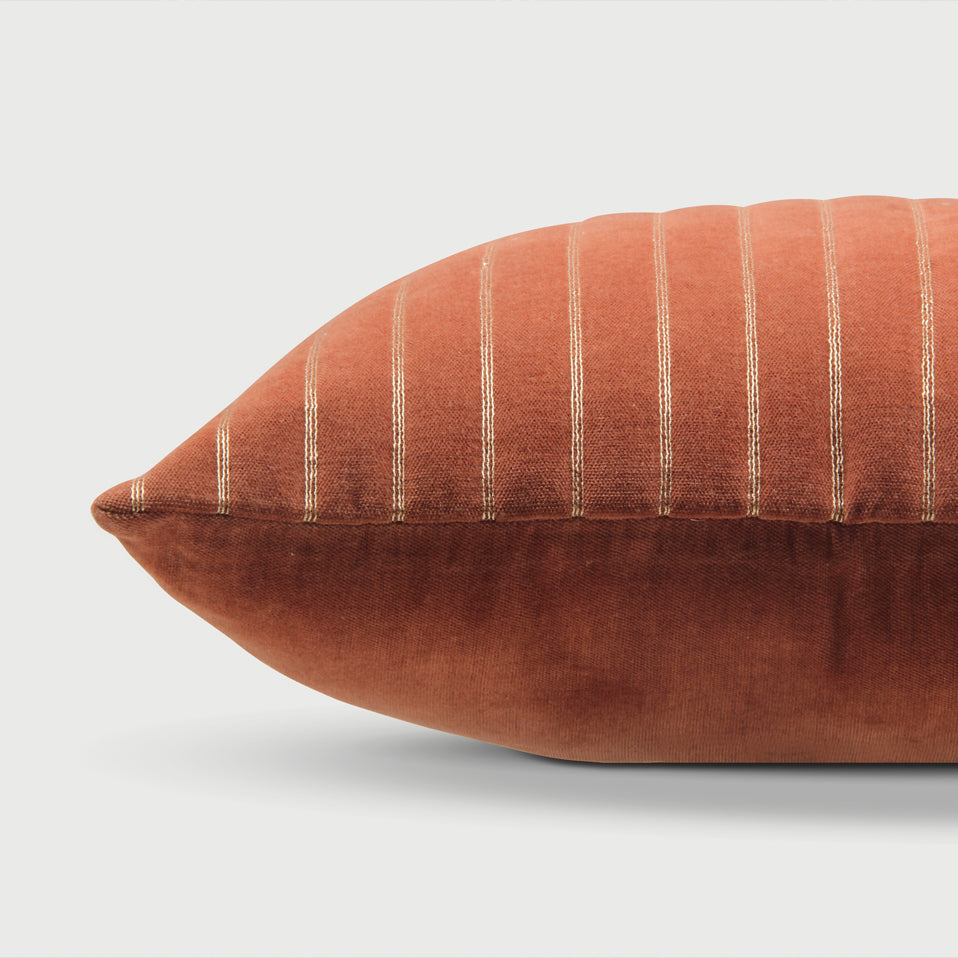 Eden Striped Rhubarb Velvet Cushion Cover
