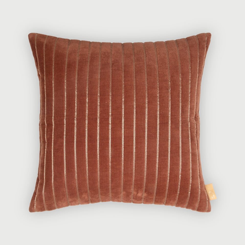 Eden Striped Rhubarb Velvet Cushion Cover