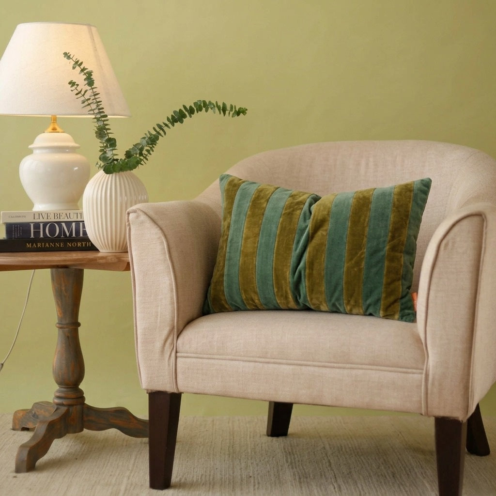 Holly Eucalyptus Velvet Stripe Cushion Cover