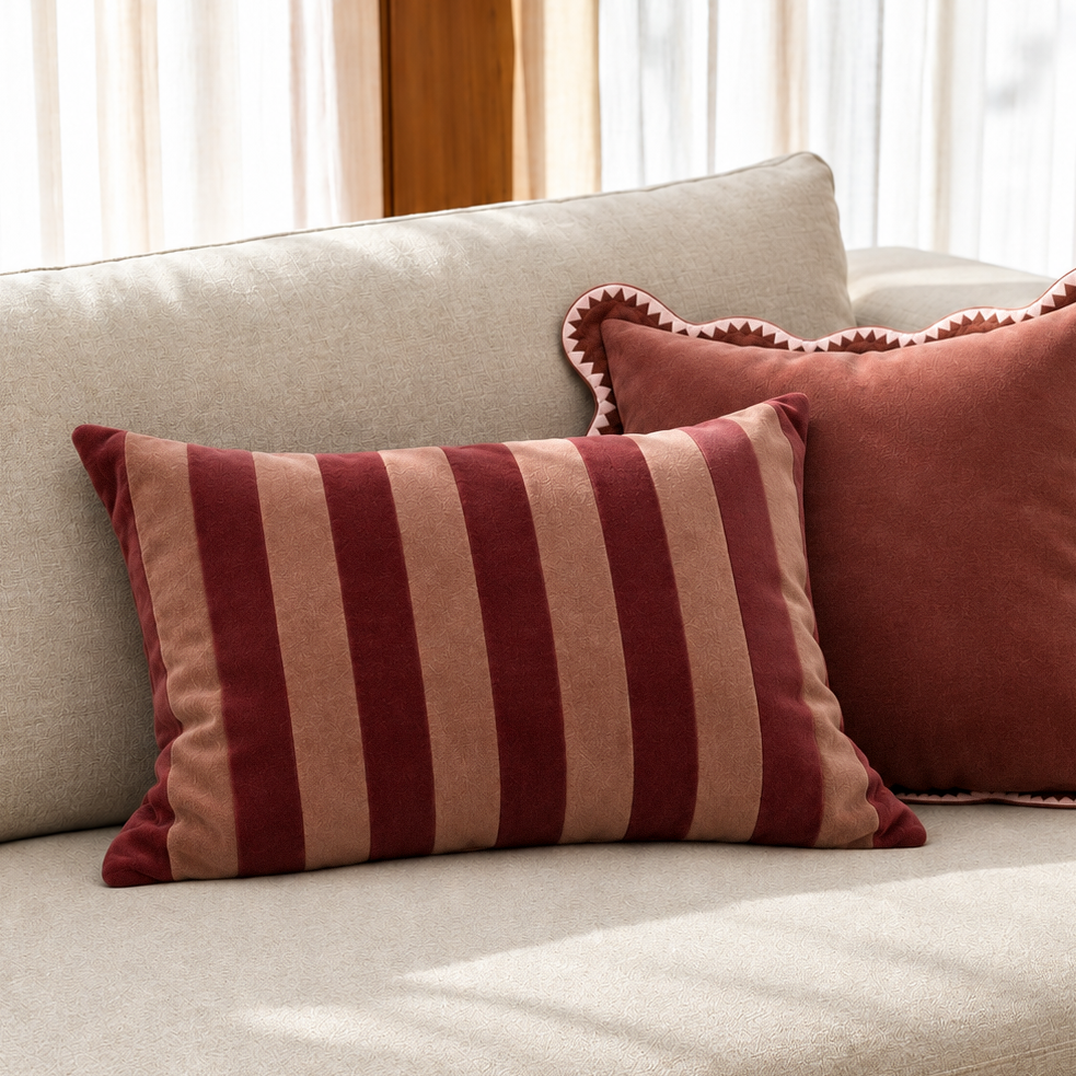 Holly Spice Velvet Stripe Cushion Cover