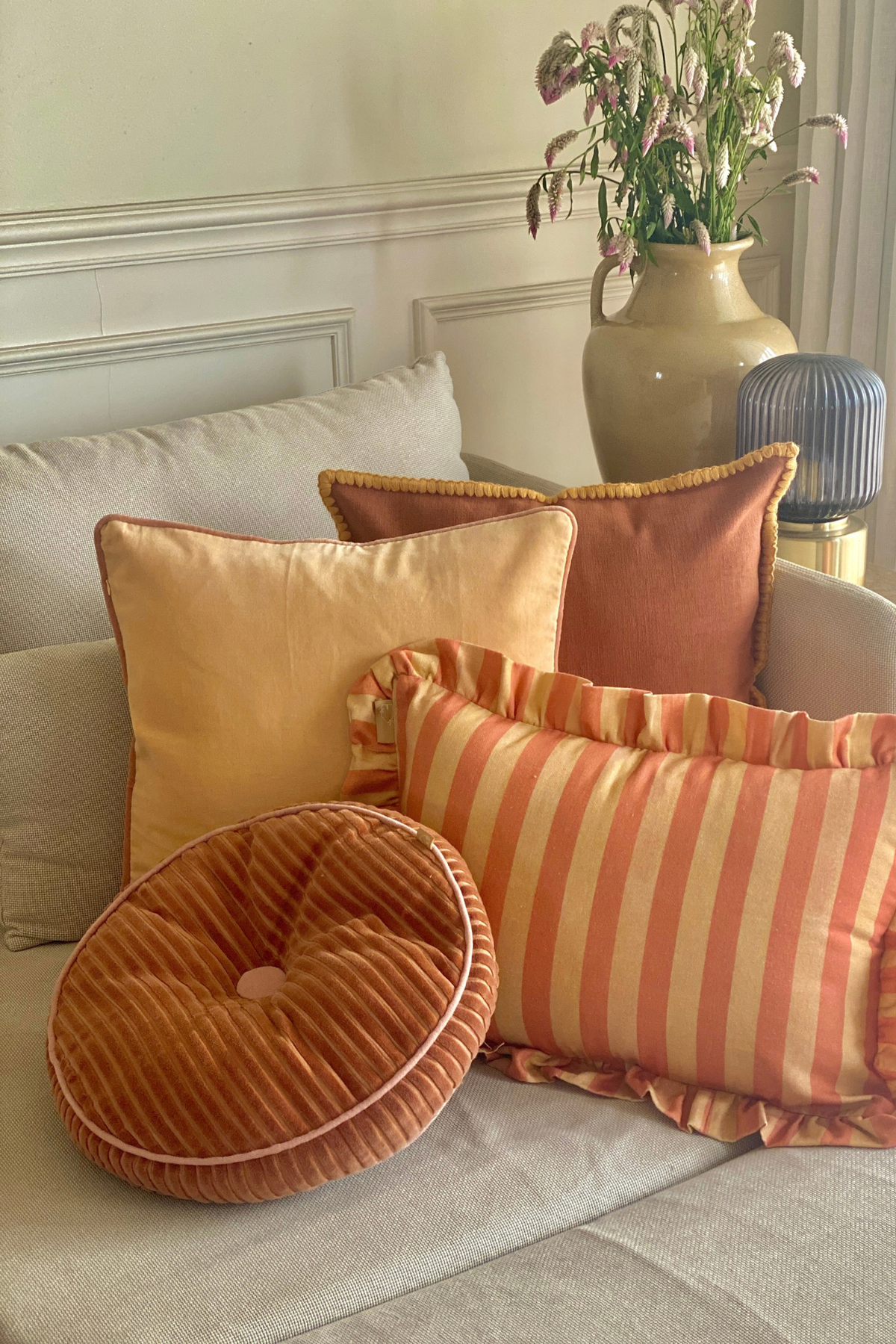 Luna Burnt Orange Velvet Round Cushion