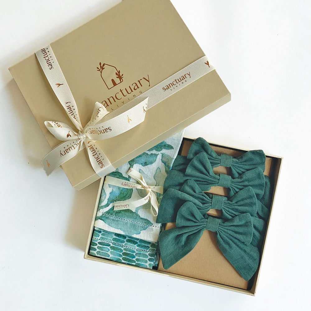 Linen Green Table Napkins & Napkin Rings Gift Set SanctuaryLiving