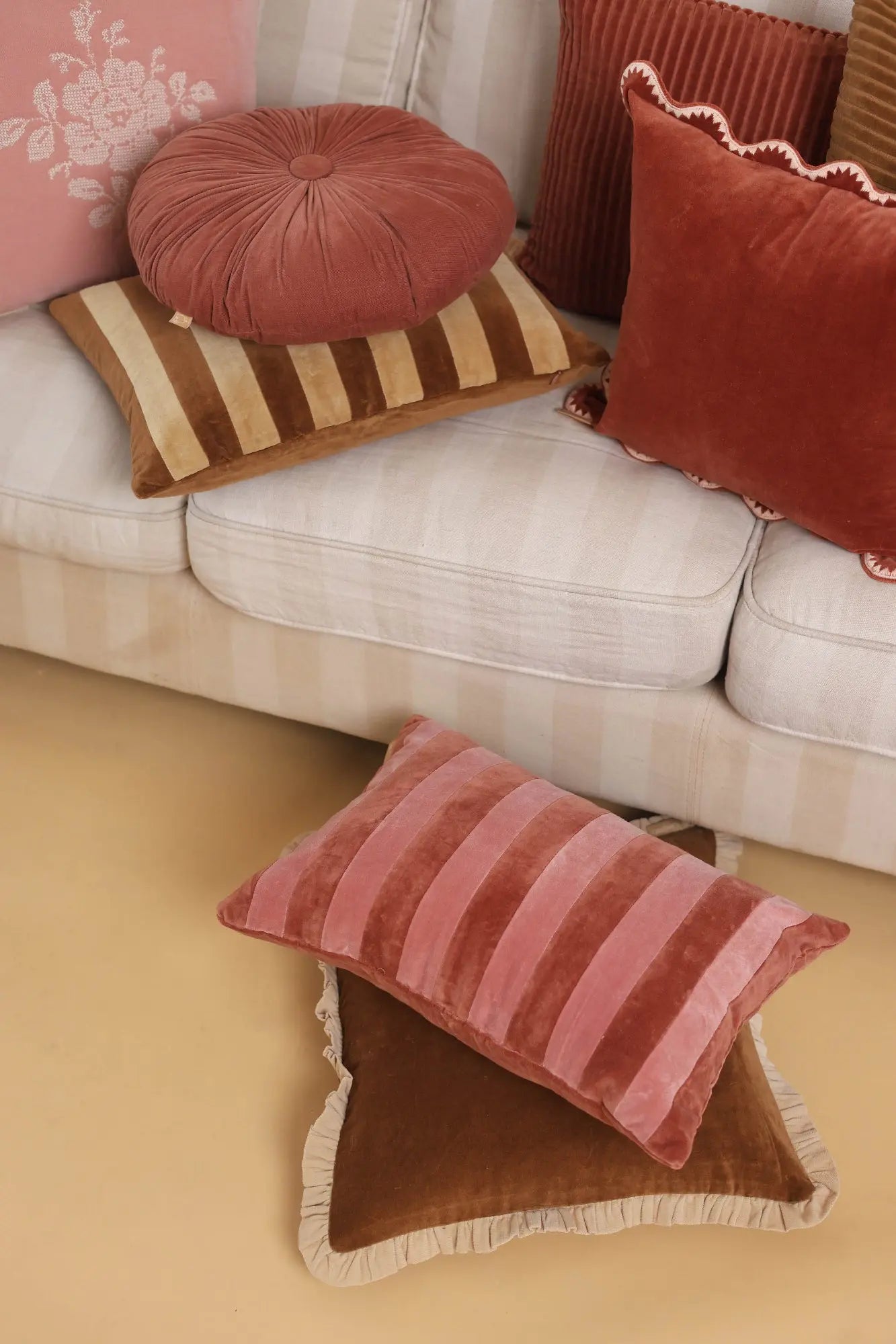 Jasper Ruffle Tan Brown Cushion Cover SanctuaryLiving