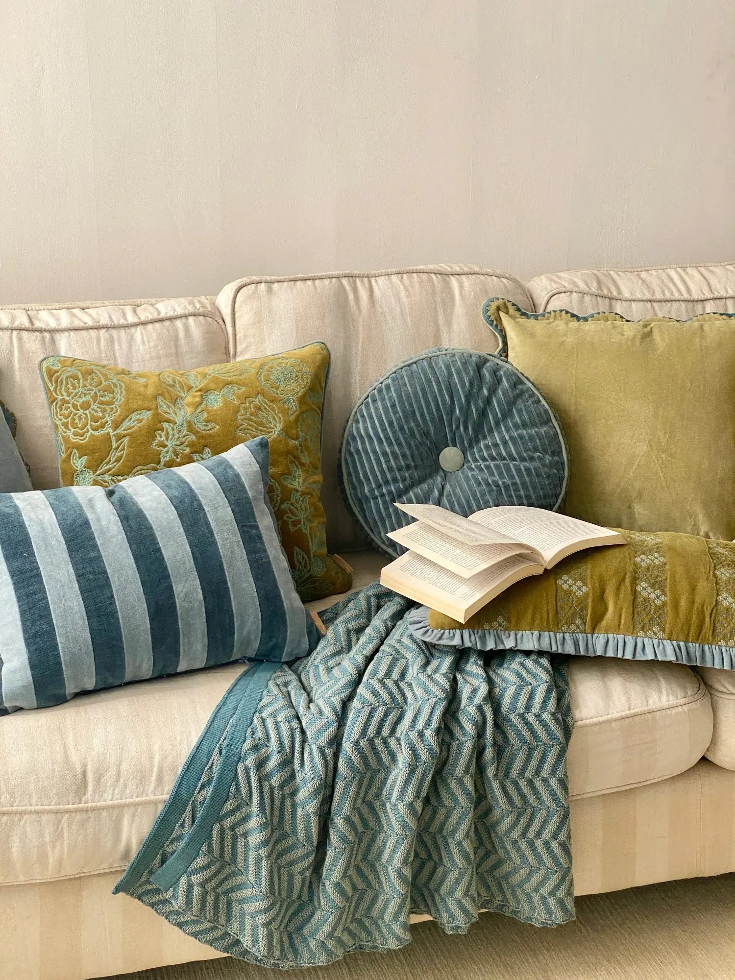 Luna Teal Velvet Round Cushion SanctuaryLiving