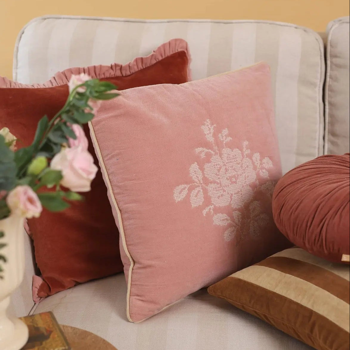 Camellia Rose Cross Stitch Cushion Cover SanctuaryLiving