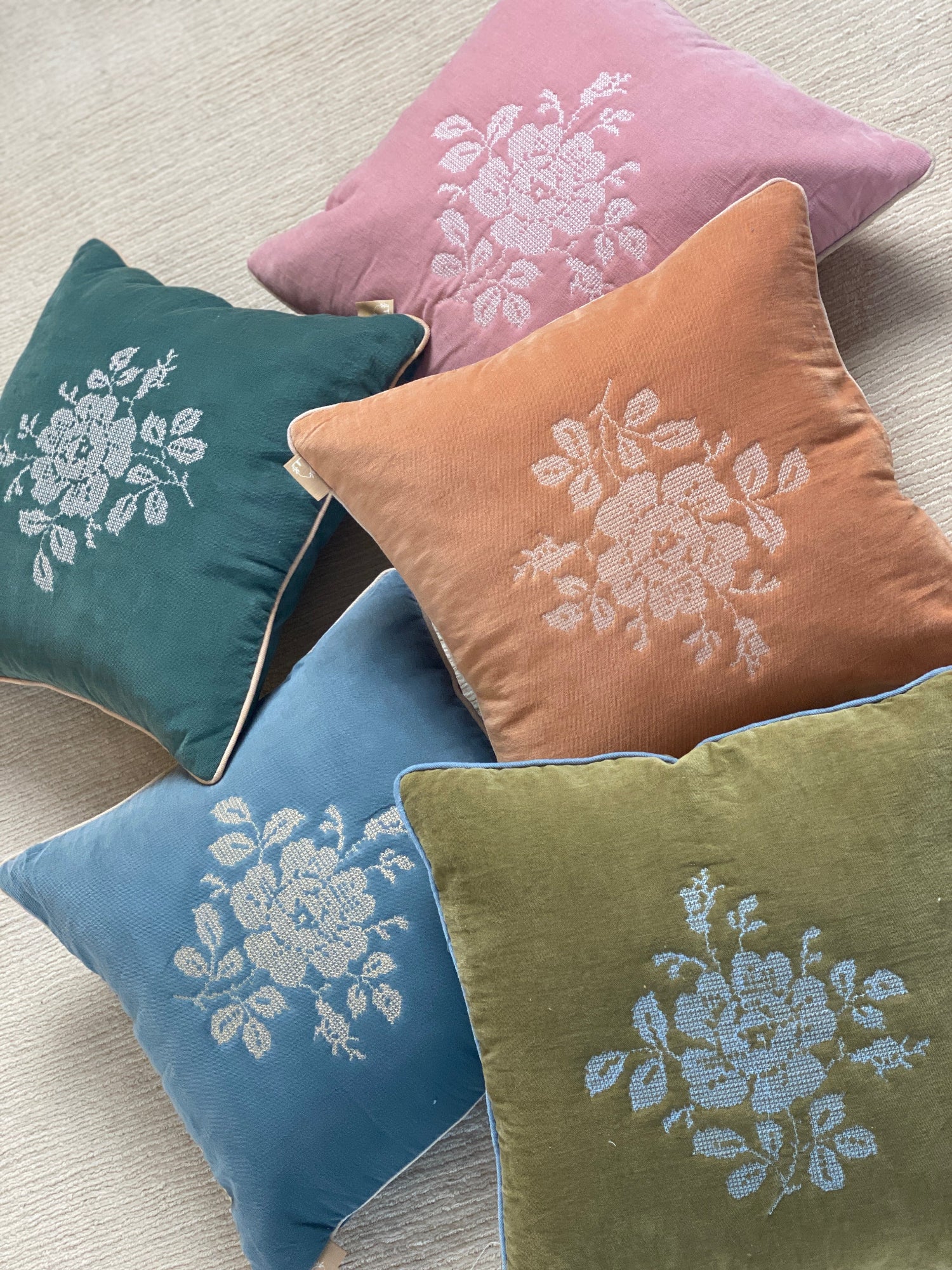 Camellia Eucalyptus Cross Stitch Cushion Cover