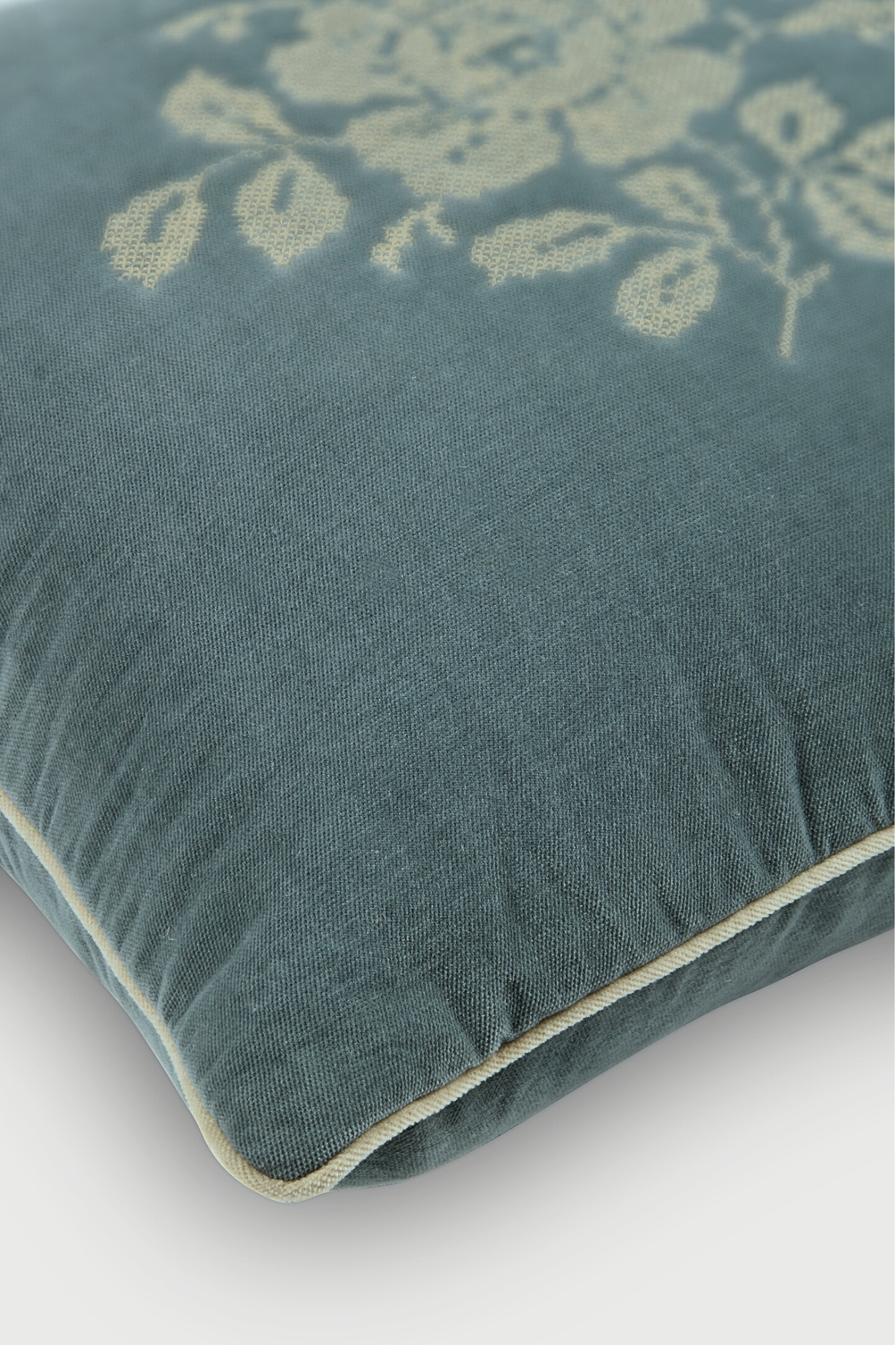 Camellia Teal Cross Stitch Cushion Cover