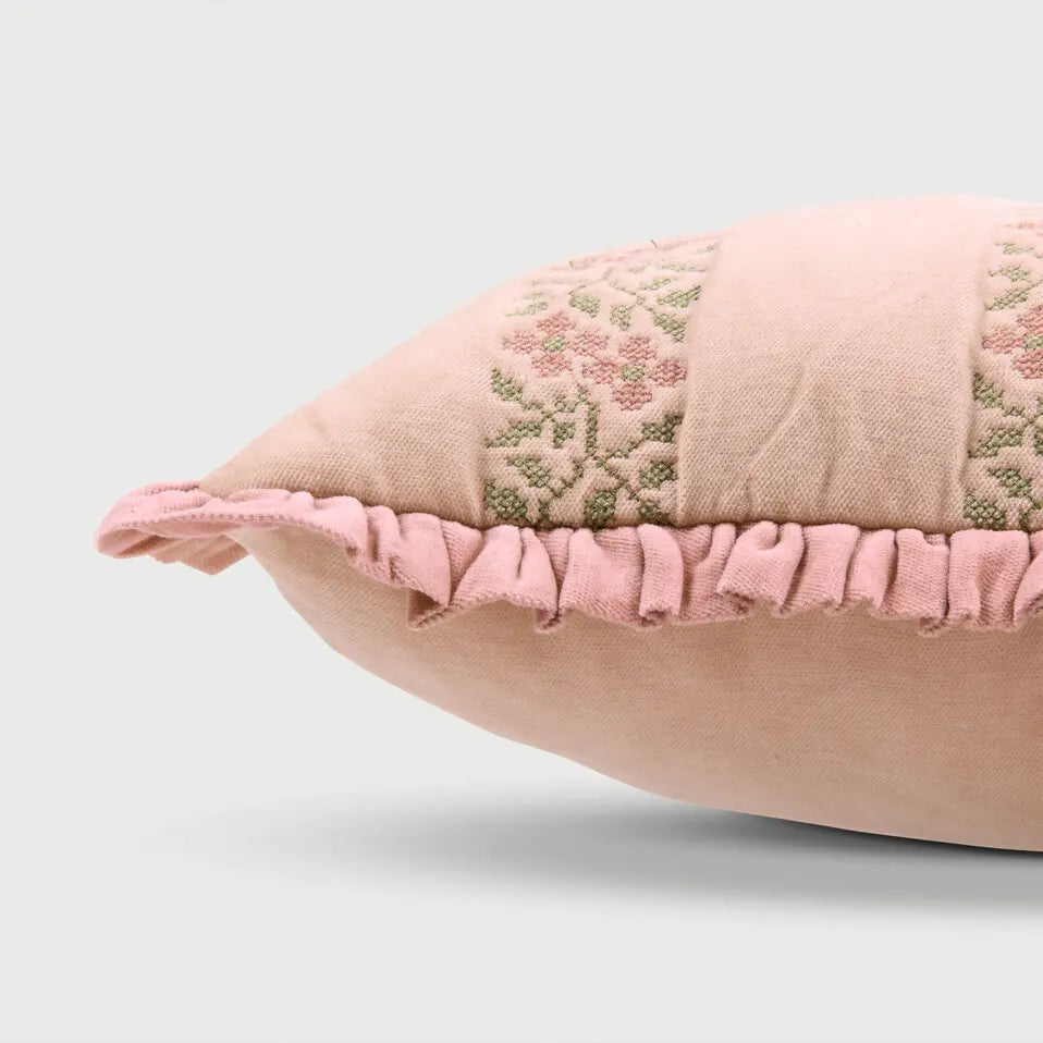 Heather Baby Pink Cross Stitch Oblong Cushion Cover SanctuaryLiving
