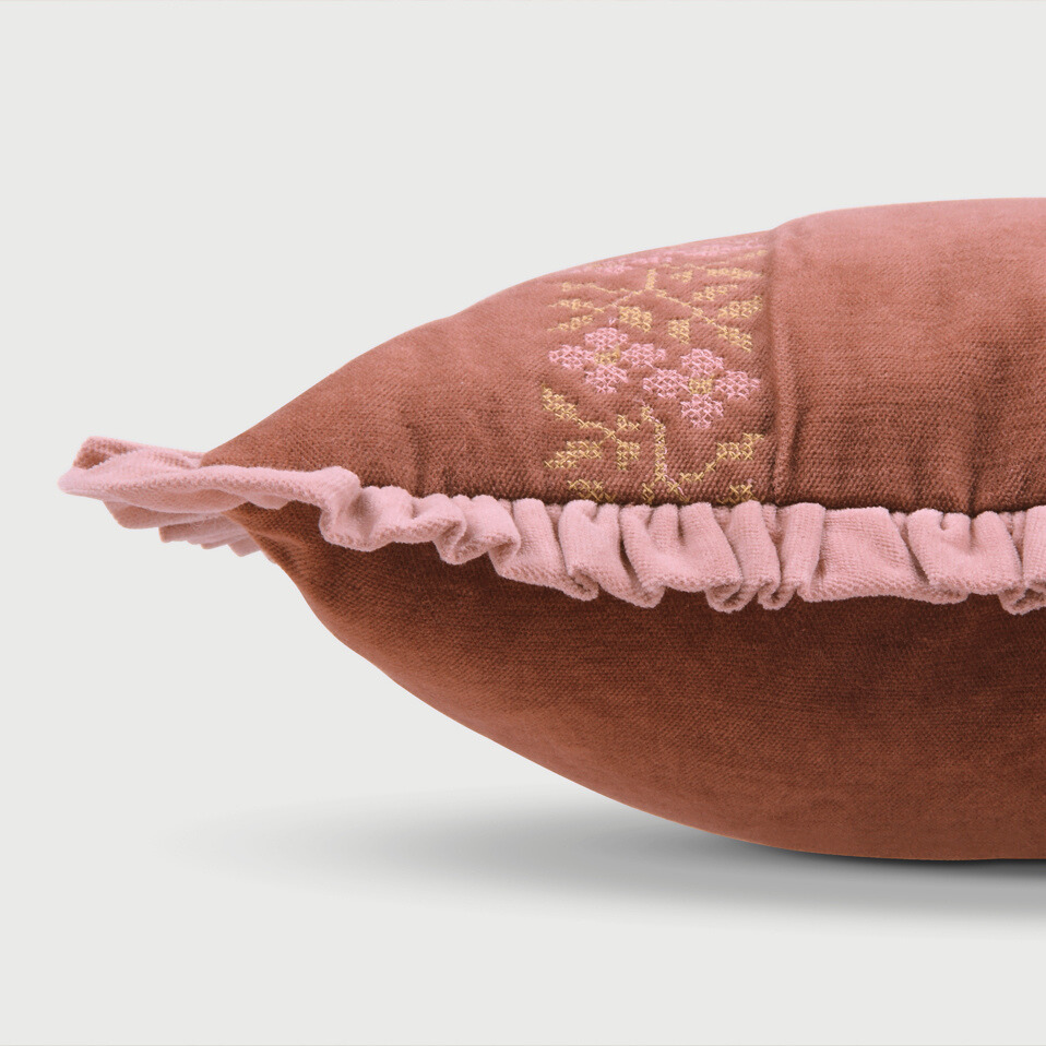 Heather Rhubarb Cross Stitch Oblong Cushion Cover