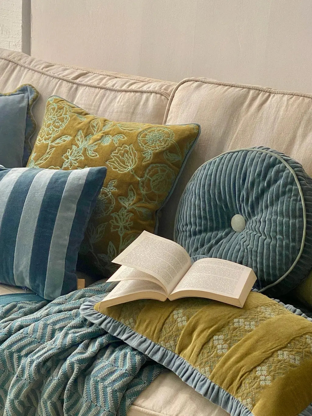 Rosabelle Chintz Olive Lumbar Cushion Cover SanctuaryLiving