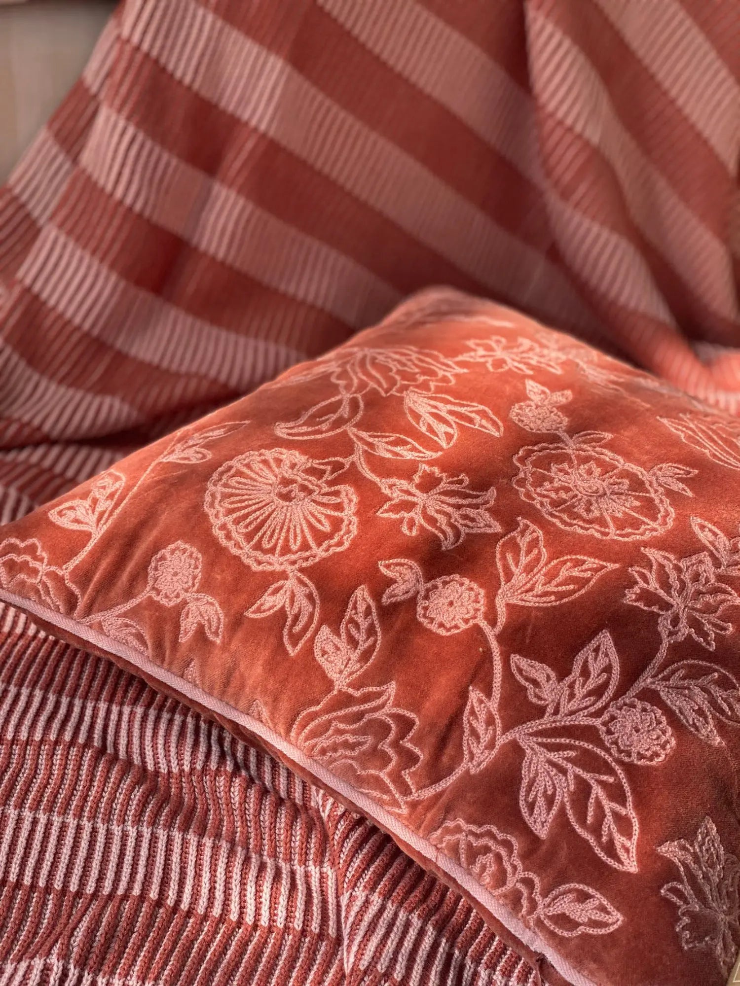 Rosabelle Chintz Rhubarb Lumbar Cushion Cover SanctuaryLiving