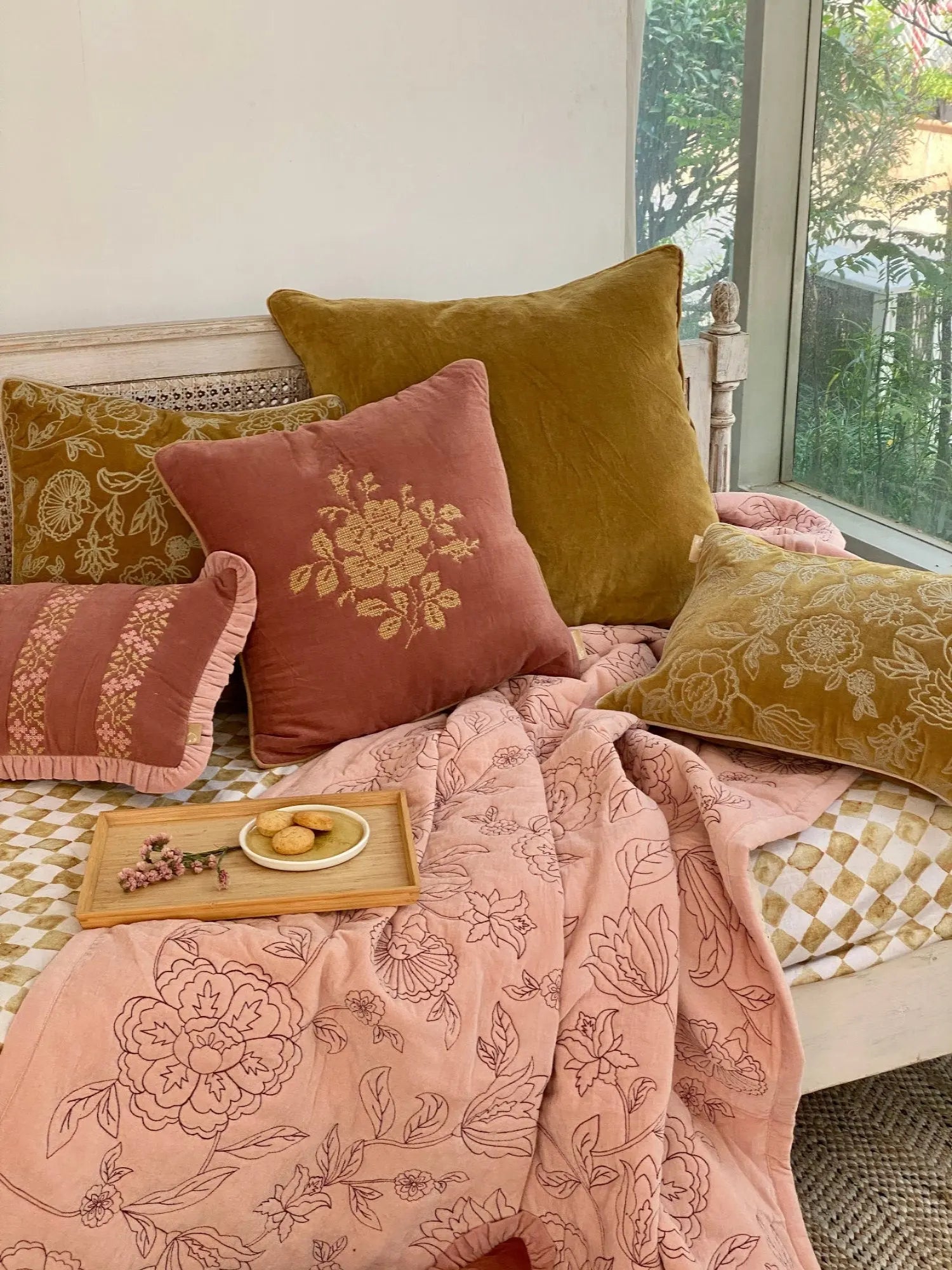 Rosabelle Chintz Deep Ochre Lumbar Cushion Cover SanctuaryLiving