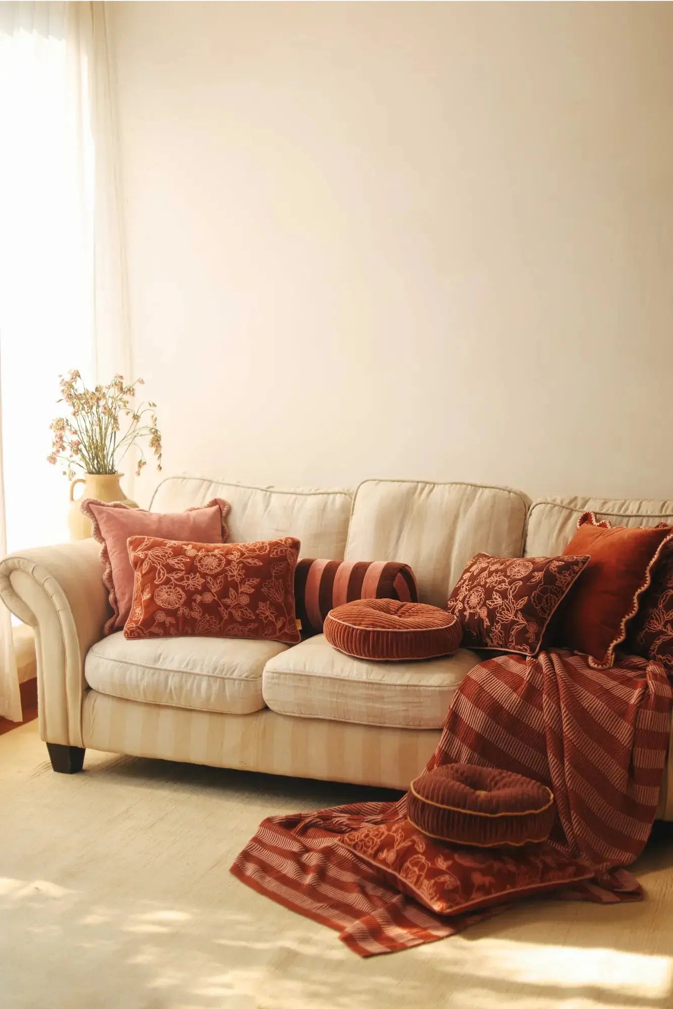 Rosabelle Chintz Rhubarb Lumbar Cushion Cover SanctuaryLiving