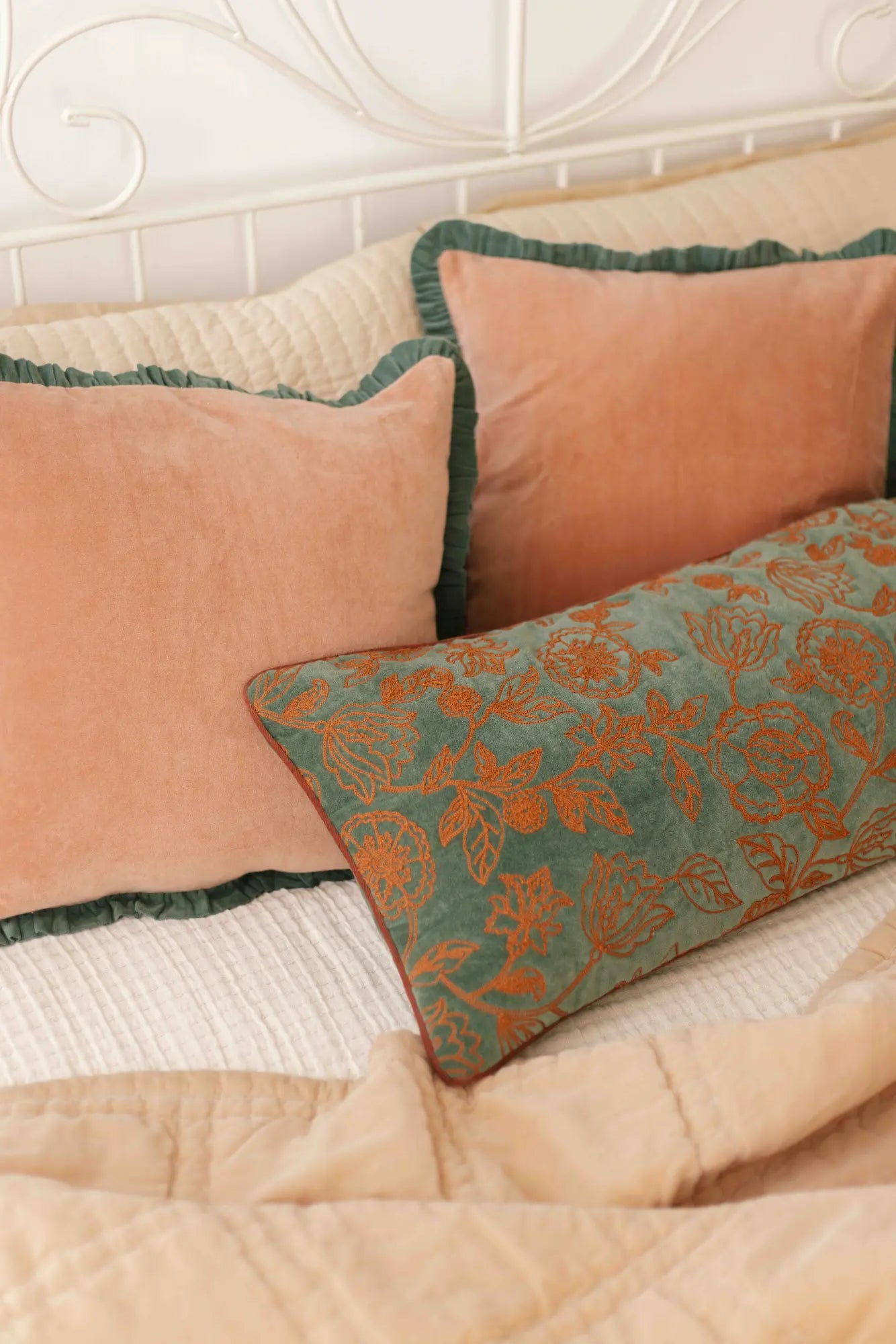 Rosabelle Chintz Eucalyptus Lumbar Cushion Cover SanctuaryLiving