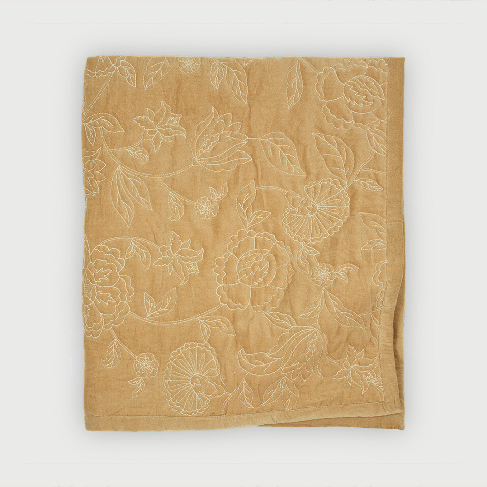 Rosabelle Chintz Sand Velvet Embroidered Quilt