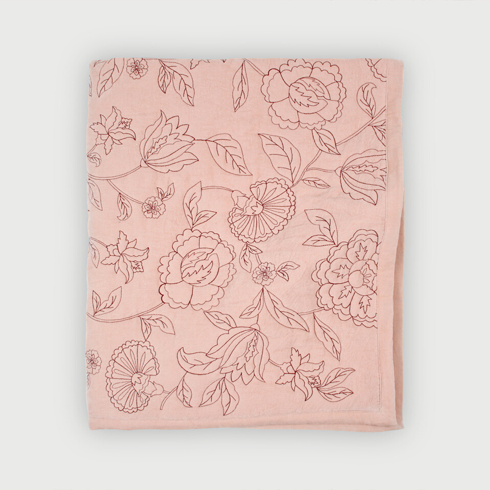 Rosabelle Chintz Soft Pink Velvet Embroidered Quilt