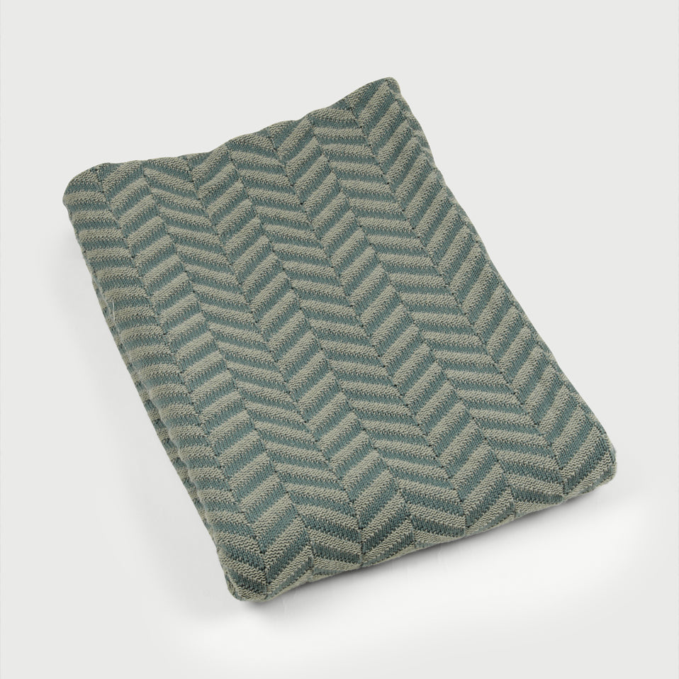 Chevron Duck Egg Cotton Knitted Throw