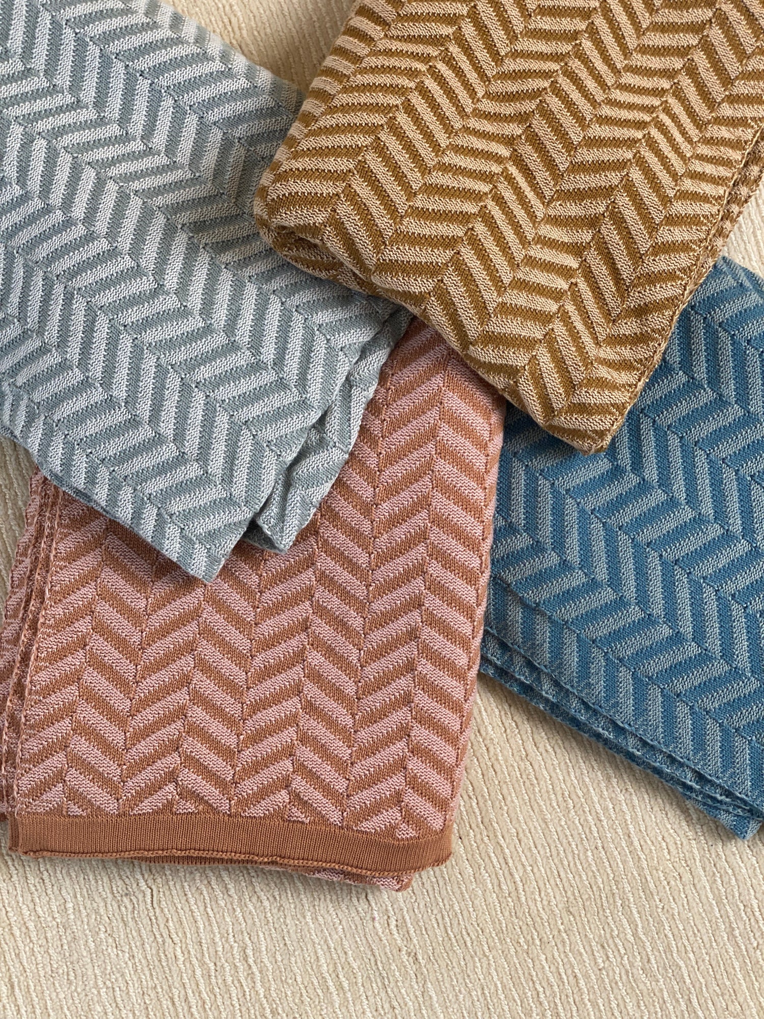 Chevron Duck Egg Cotton Knitted Throw