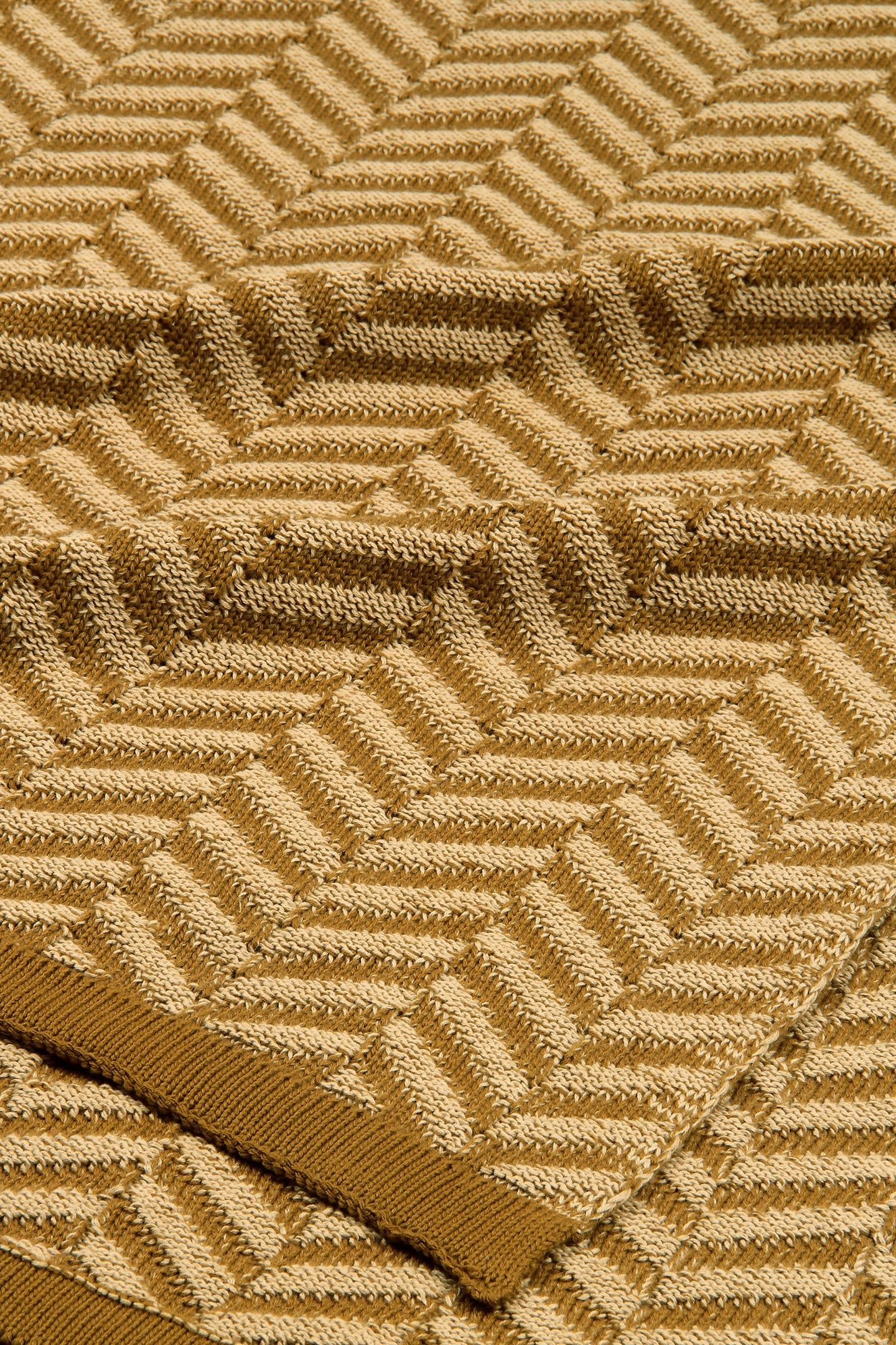Chevron Beige Cotton Knitted Throw