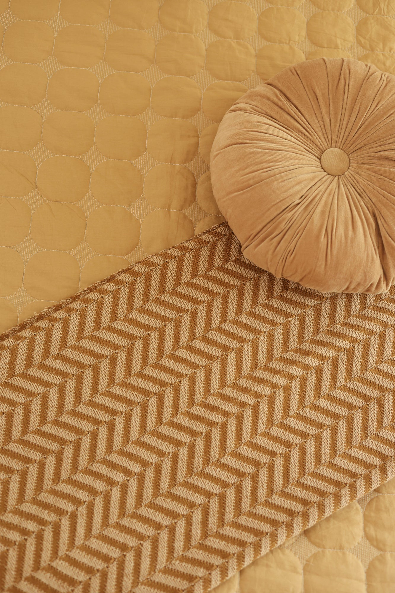 Chevron Beige Cotton Knitted Throw