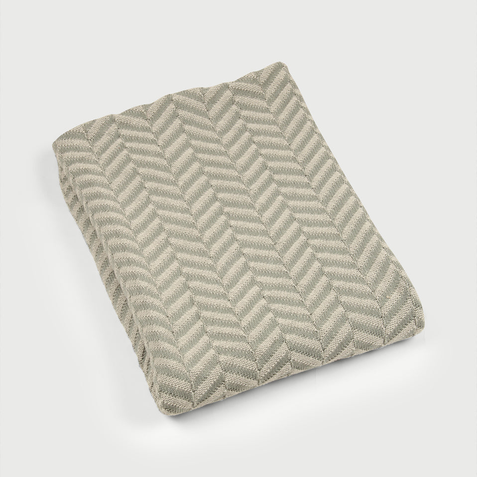 Chevron Sage Cotton Knitted Throw