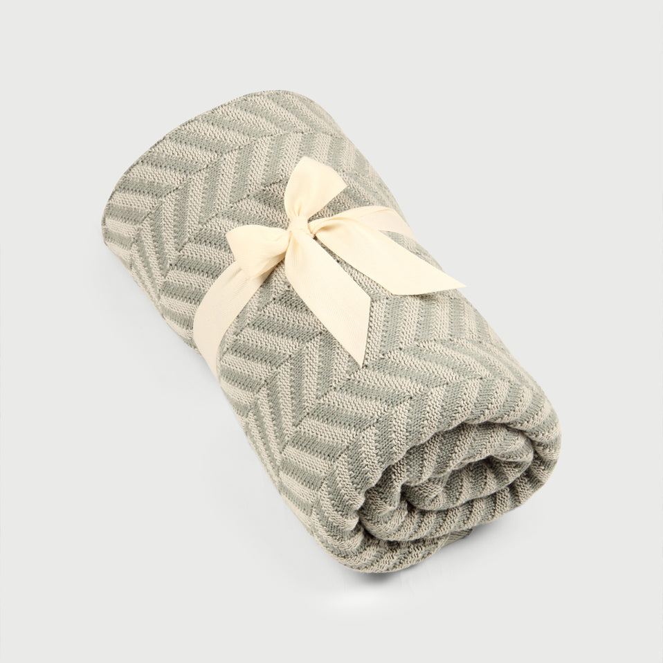 Chevron Sage Cotton Knitted Throw