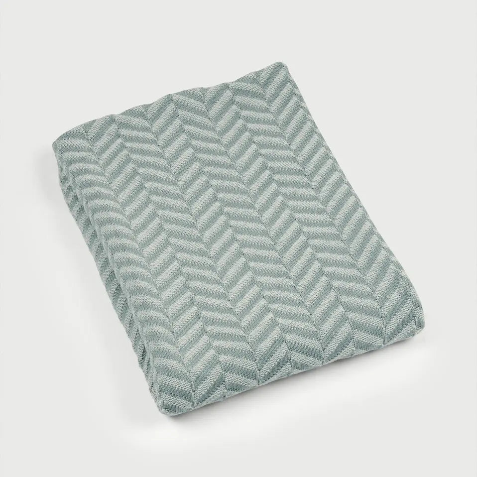 Chevron Sage Cotton Knitted Throw SanctuaryLiving
