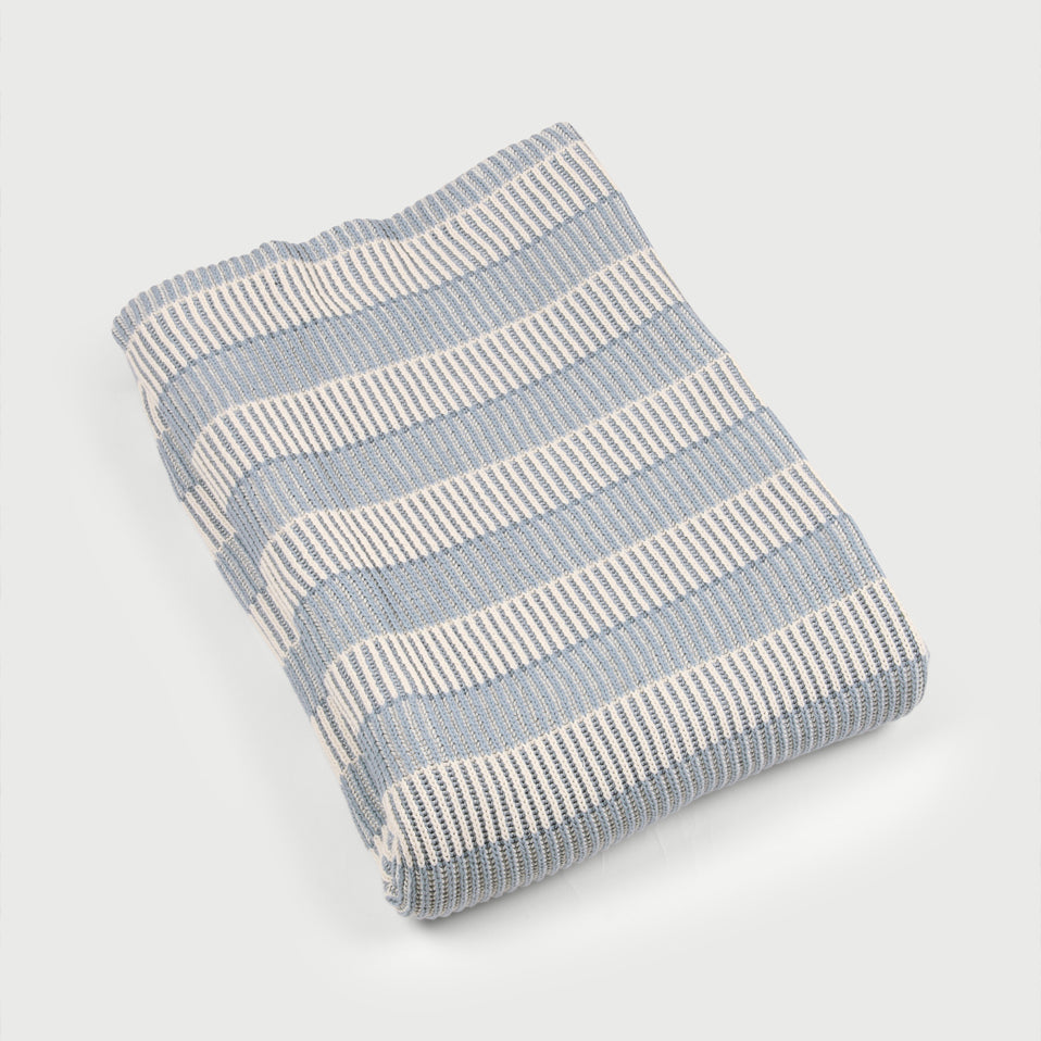 Striped Soft Blue Cotton Knitted Throw