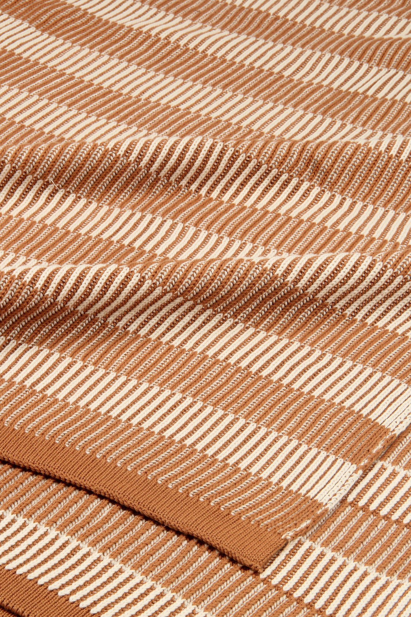 Striped Brown Cotton Knitted Throw