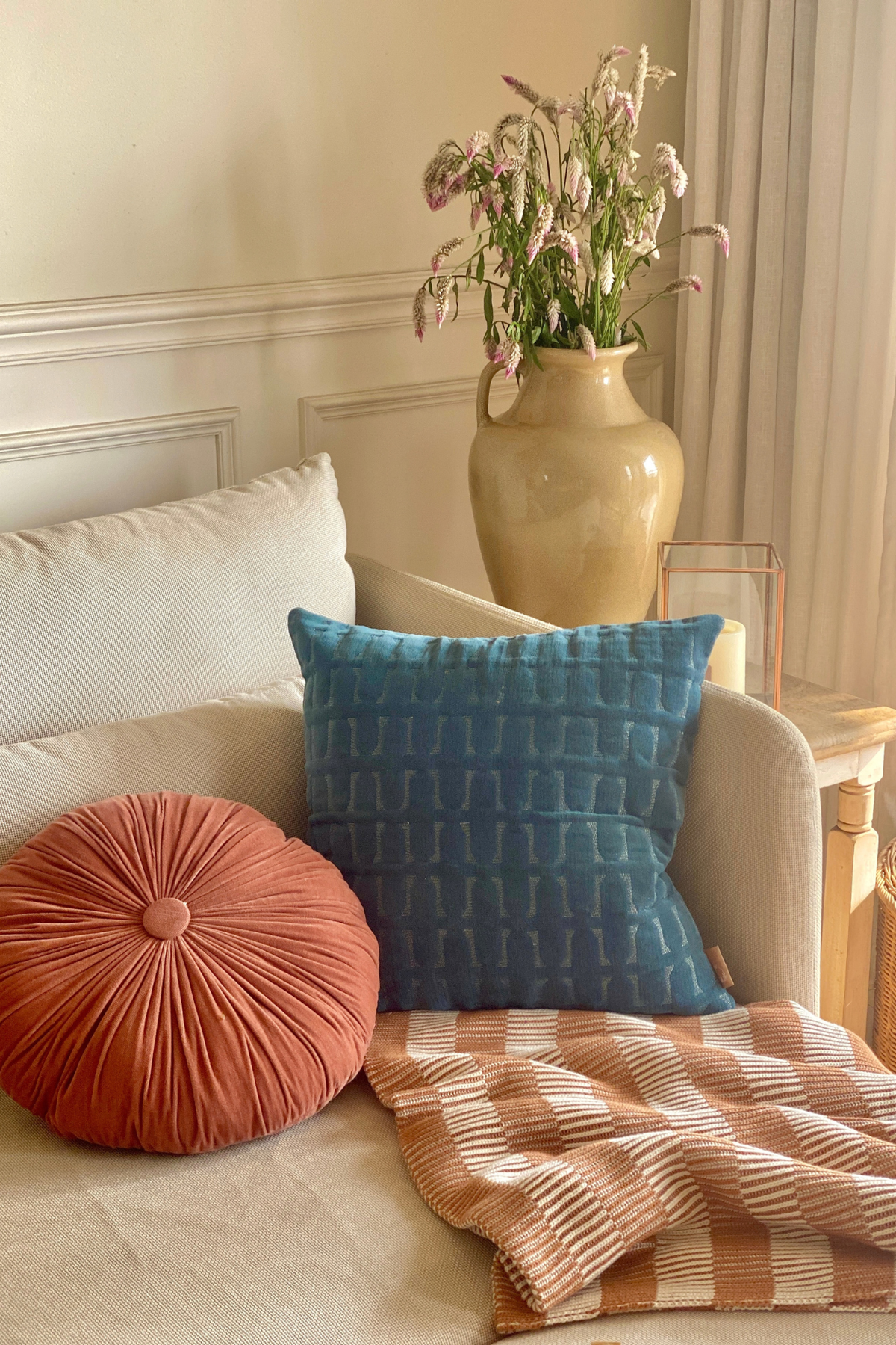 Striped Brown Cotton Knitted Throw