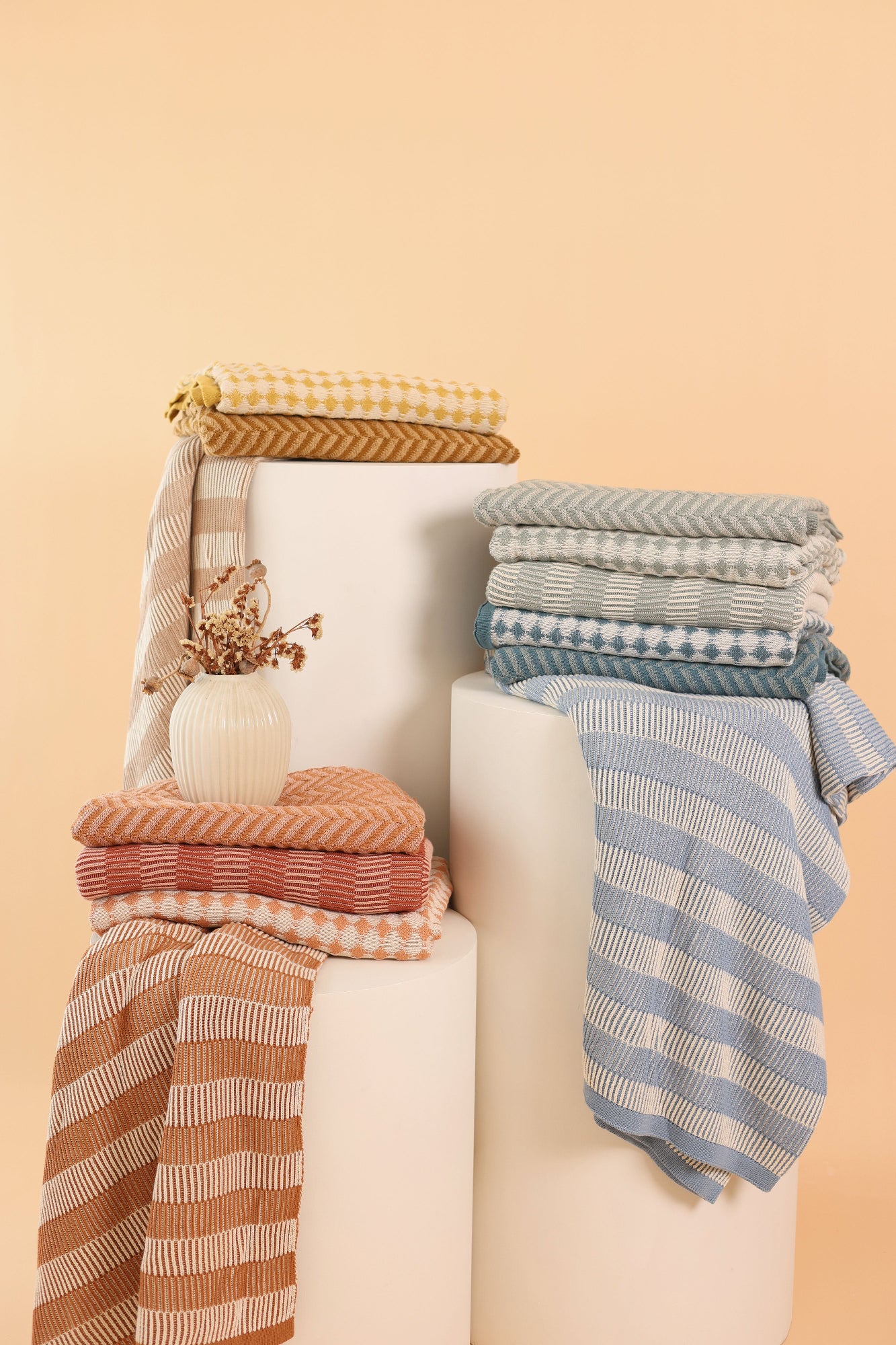 Striped Sage Cotton Knitted Throw