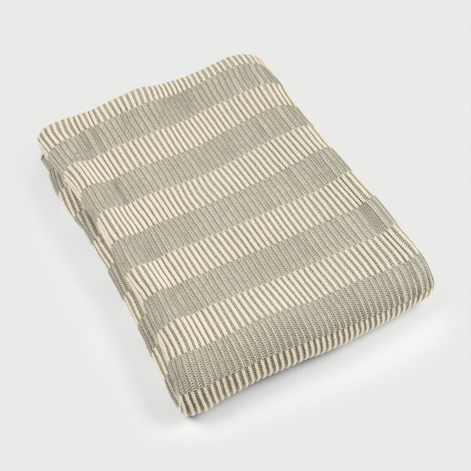 Striped Sage Cotton Knitted Throw