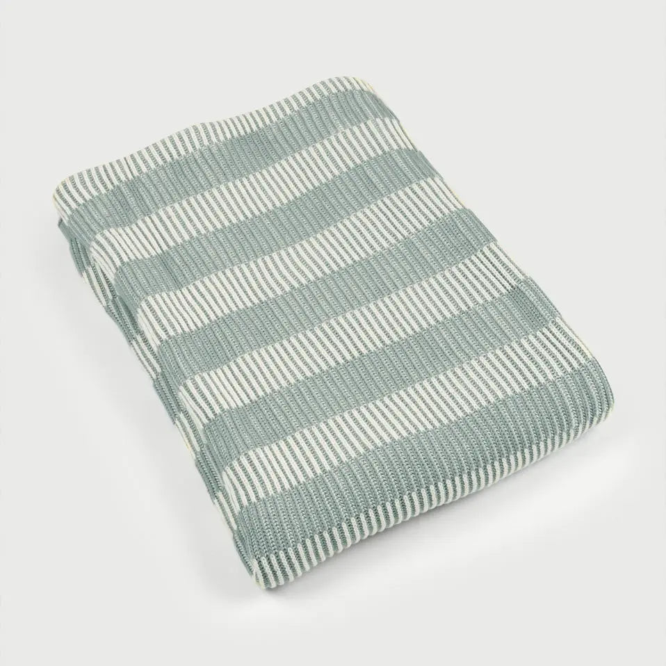 Striped Sage Cotton Knitted Throw SanctuaryLiving
