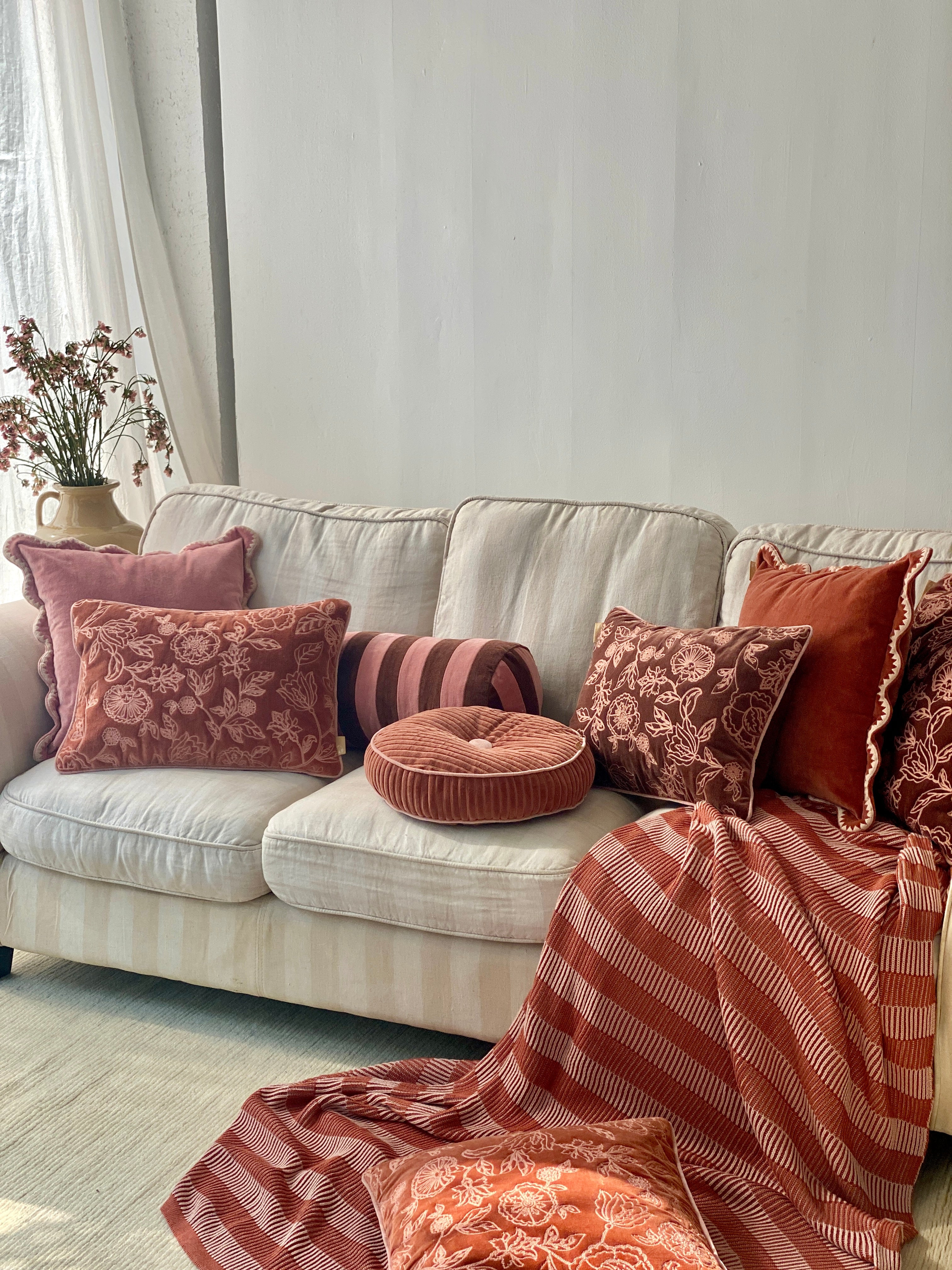 Striped Rhubarb Cotton Knitted Throw