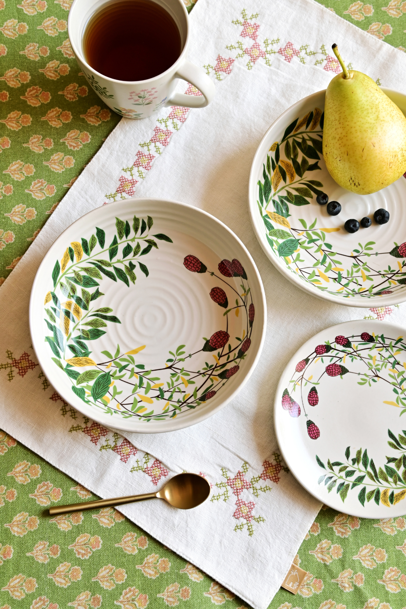 Trellis Raspberry Cross Stitch Table Mats-Set of 2