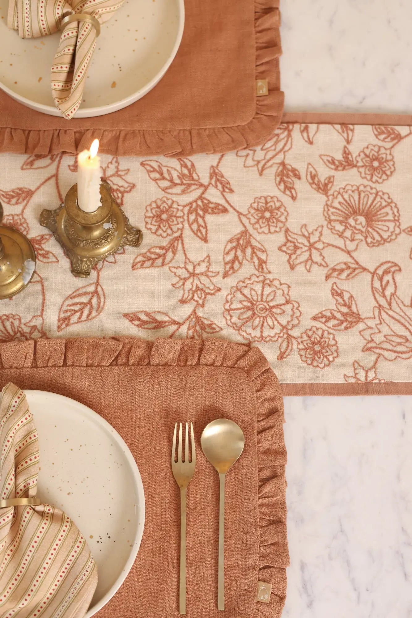 Herringbone Linen Ruffle Spice Table Mats-Set of 2 SanctuaryLiving