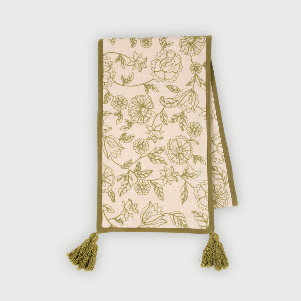 Rosabelle Chintz Olive Table Runner