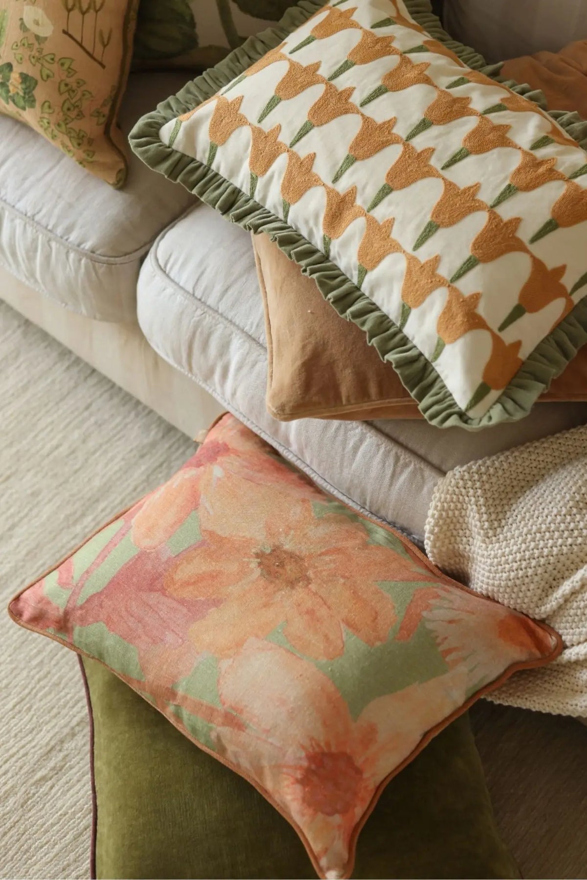 Wildflower Coral Linen Oblong Cushion Cover SanctuaryLiving