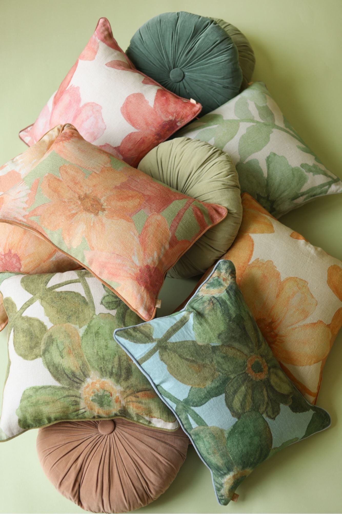 Wildflower Olive Linen Cushion Cover