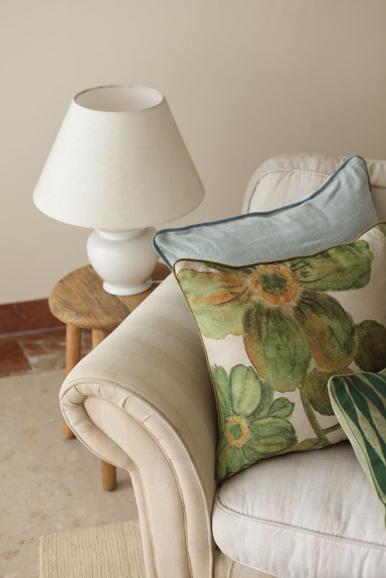 Wildflower Olive Linen Cushion Cover