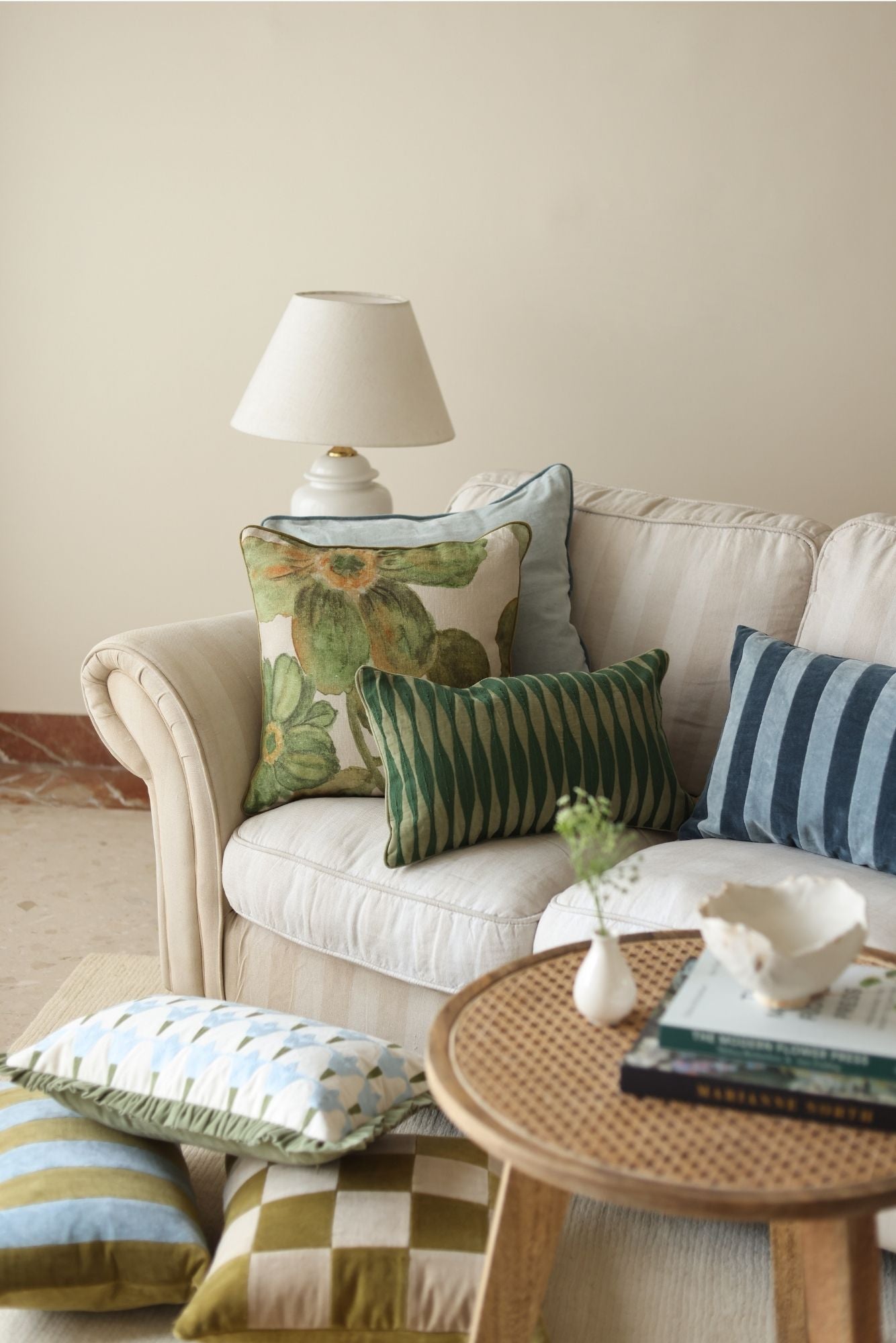 Wildflower Olive Linen Cushion Cover