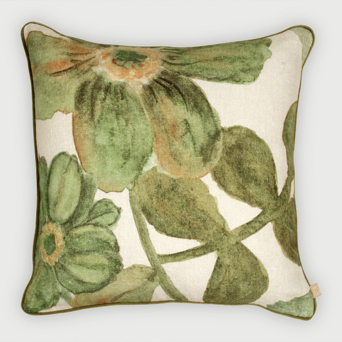 Wildflower Olive Linen Cushion Cover