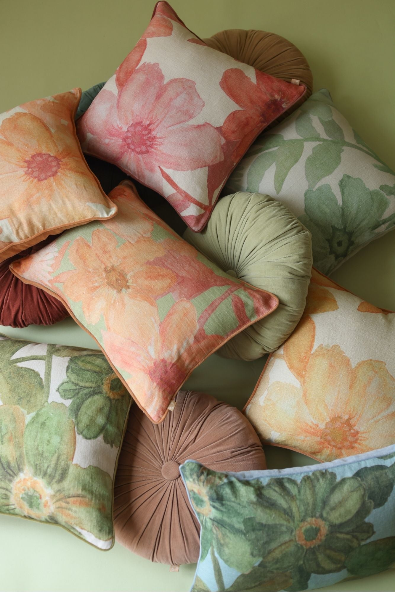 Wildflower Apricot Linen Cushion Cover